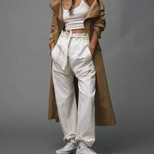 Free People Sky Rider Straight Leg Pants XL Cream Slouchy Cotton Linen